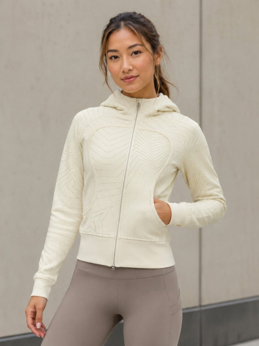 Like NEW Lululemon Scuba Hoodie Jacket Pale Green w/ pattern-Size 10
